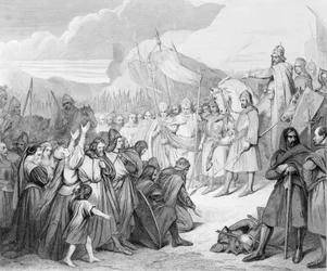Charlemagne reçoit la reddition de Witikind à Paderborn en 785, gravé par Joubert
